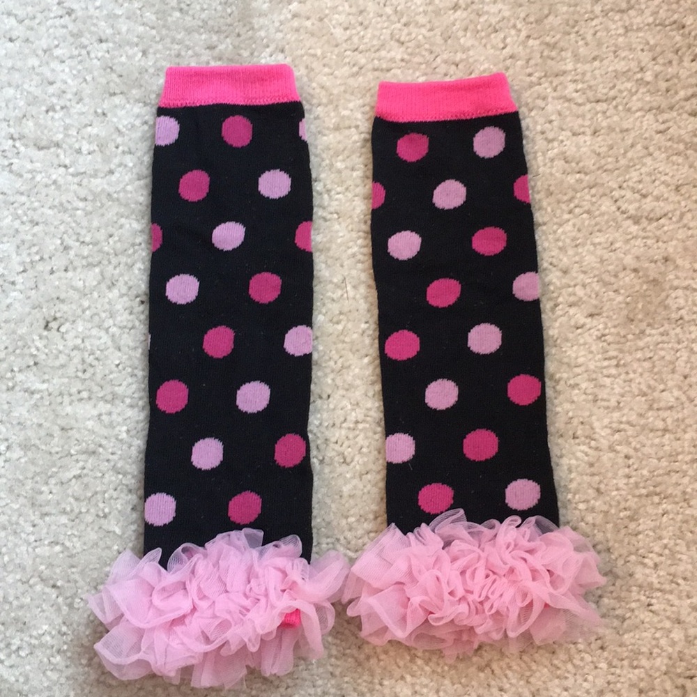 Pink poka dotted leg warmers